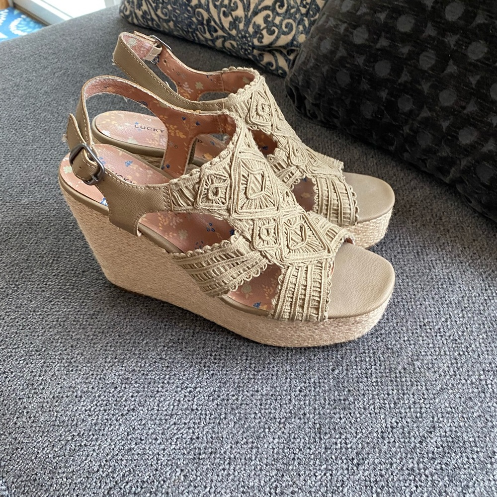 Lucky Brand Beige Braided Wedge Sandals
